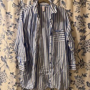 Women’s Striped Blue & White Cotton Robe Shirt by